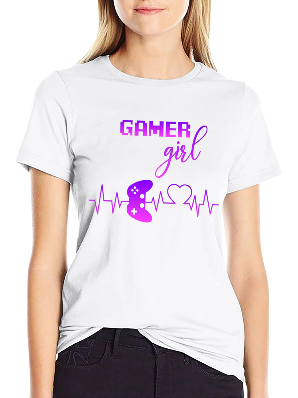 Gamer Girl Black T-Shirt - Gaming Heartbeat Tee