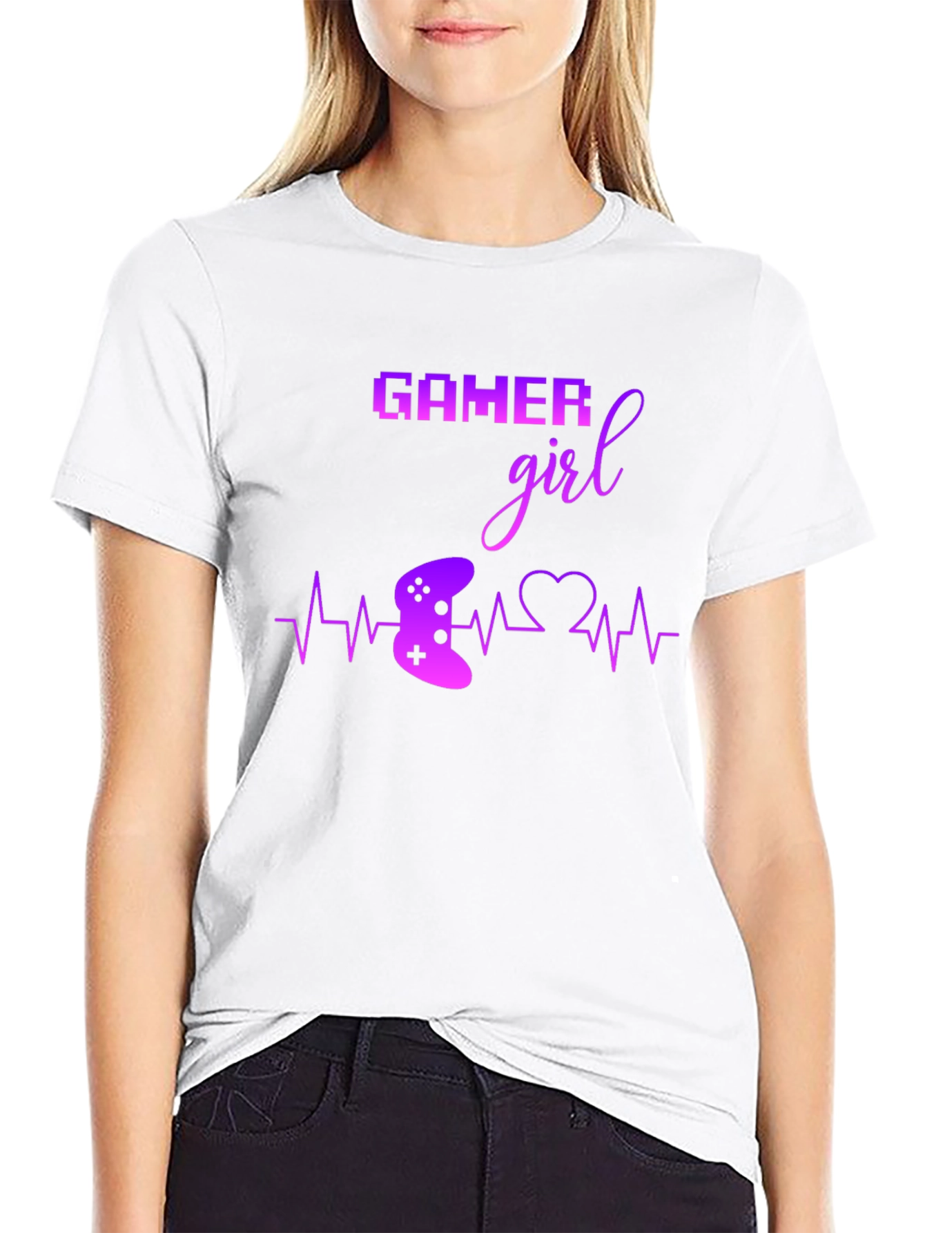 Gamer Girl Black T-Shirt - Gaming Heartbeat Tee