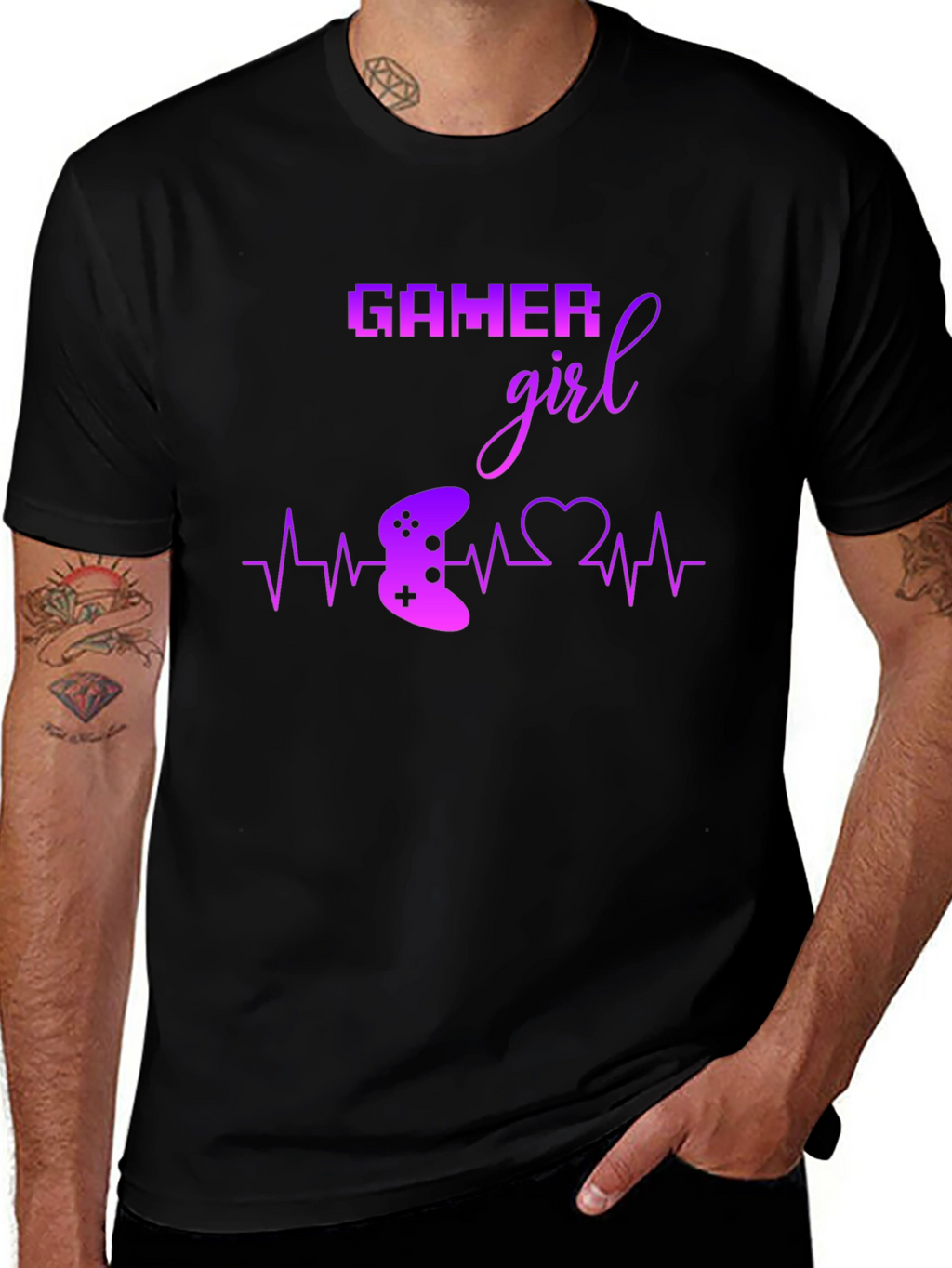 Gamer Girl Black T-Shirt - Gaming Heartbeat Tee