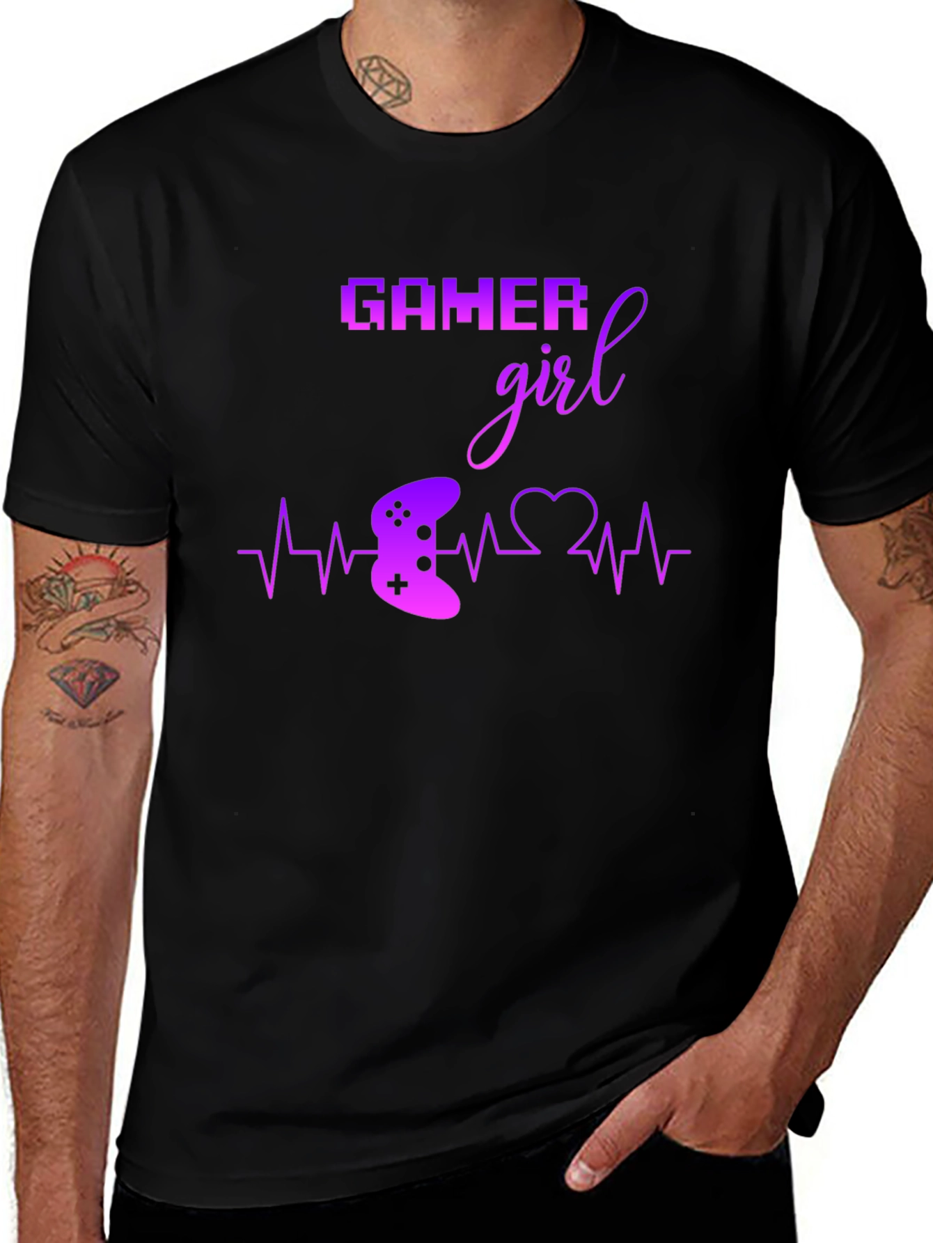 Gamer Girl Black T-Shirt - Gaming Heartbeat Tee