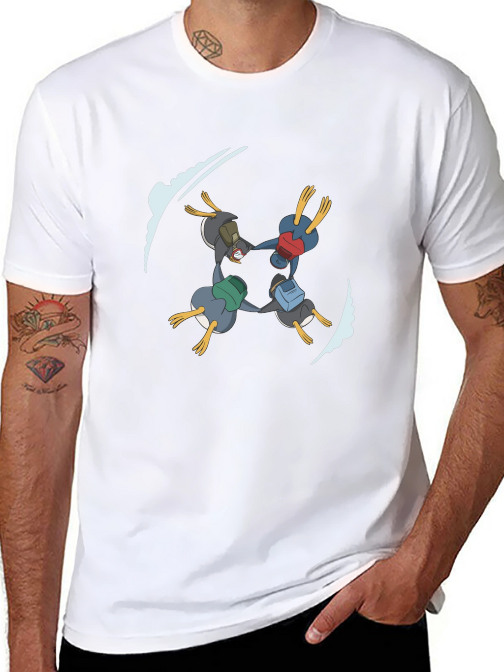 Penguin Skydive T-Shirt - Black Cotton Tee