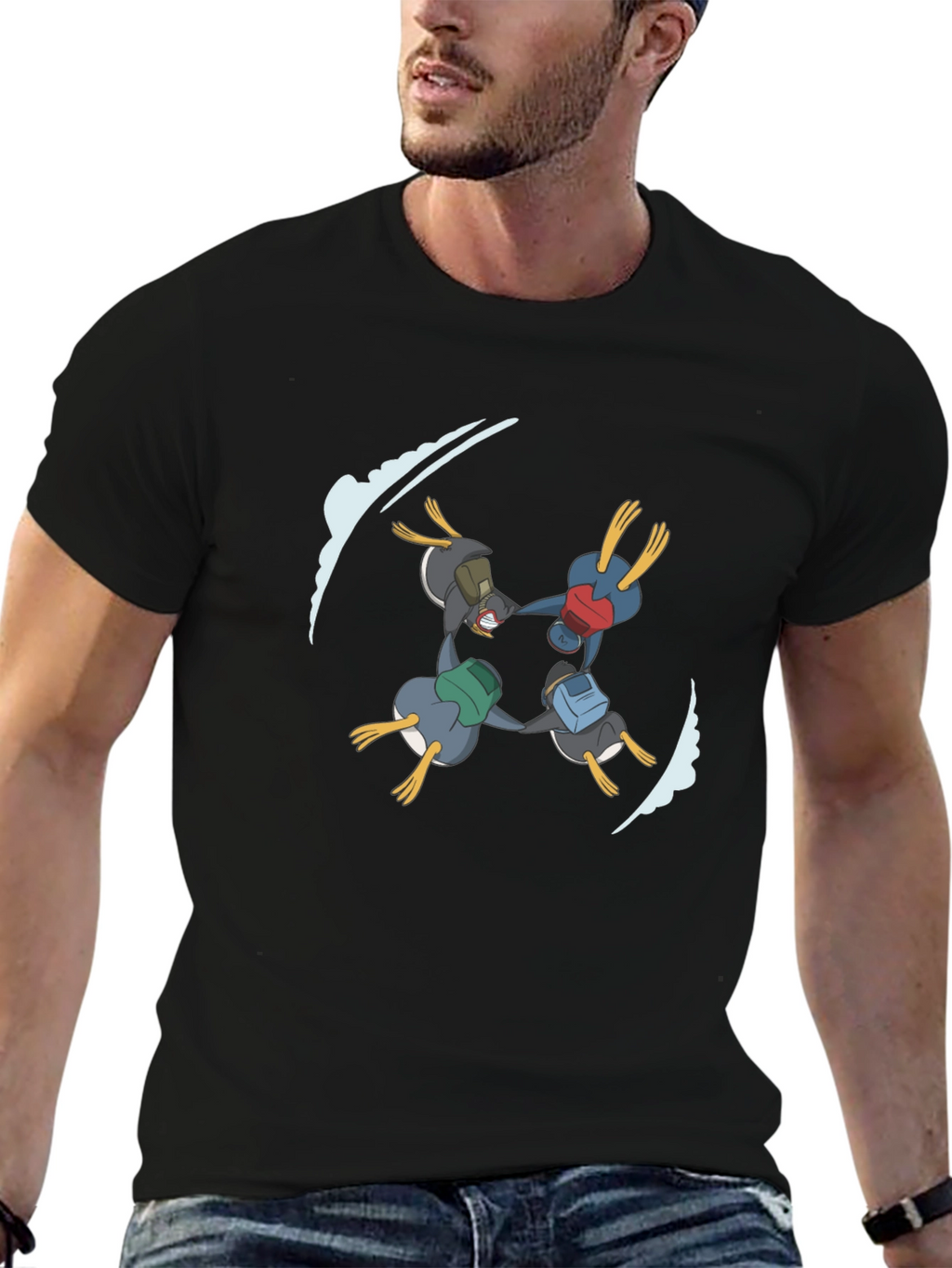 Penguin Skydive T-Shirt - Black Cotton Tee