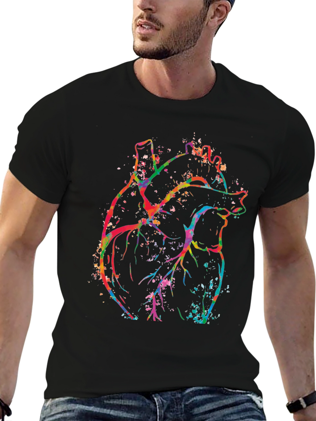 Vibrant Heart Graphic Black T-Shirt