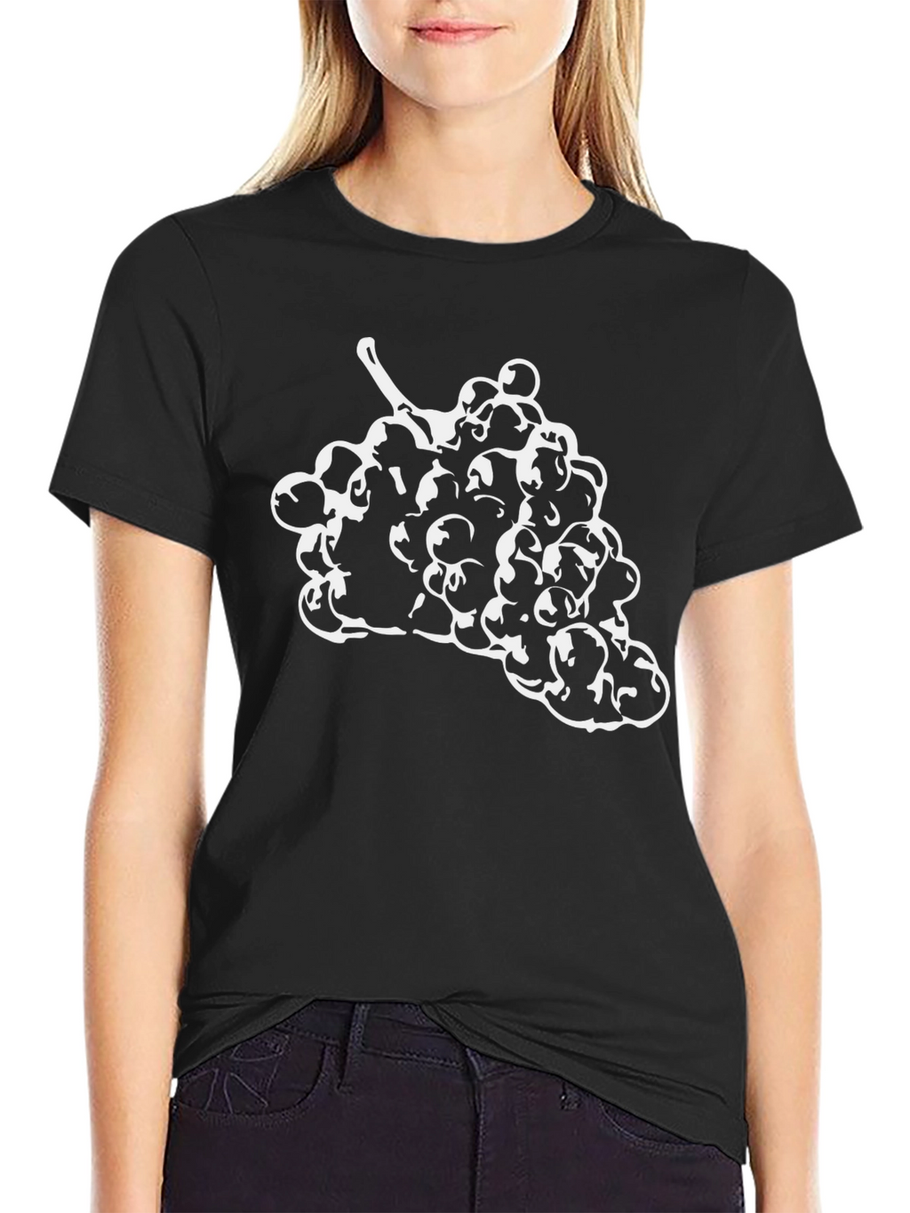 Black T-Shirt with White Grape Design