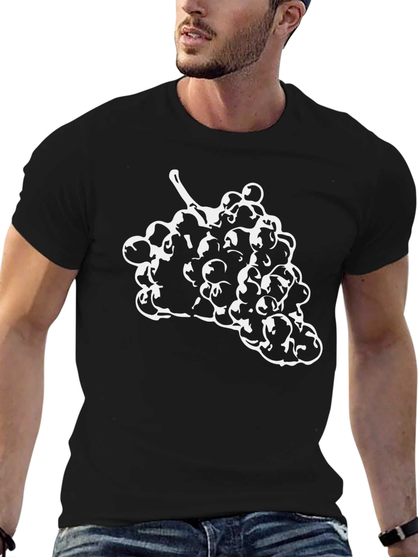 Black T-Shirt with White Grape Design