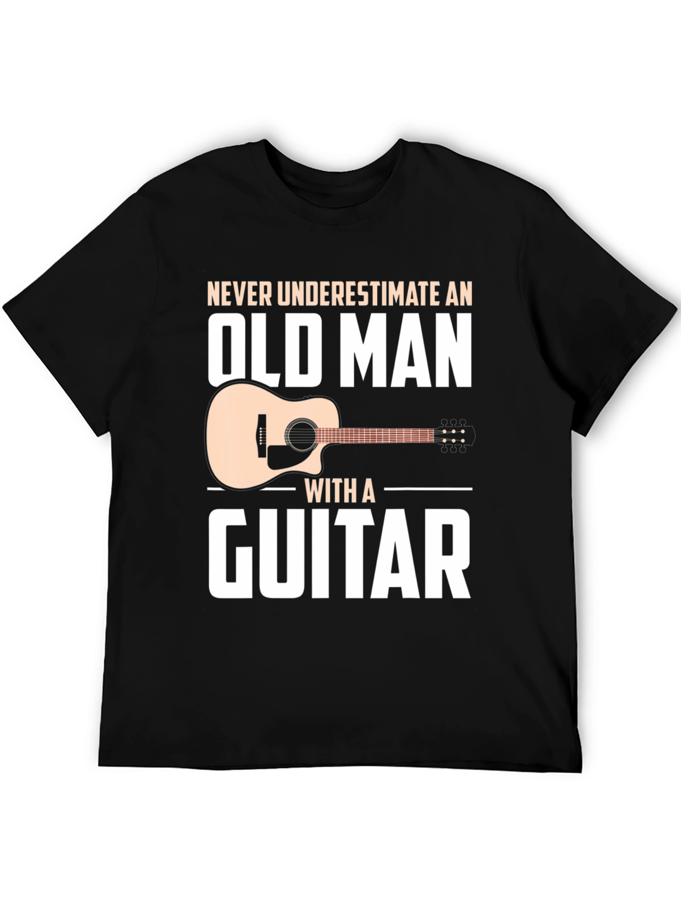 Never Underestimate Old Man Guitar Black T-Shirt