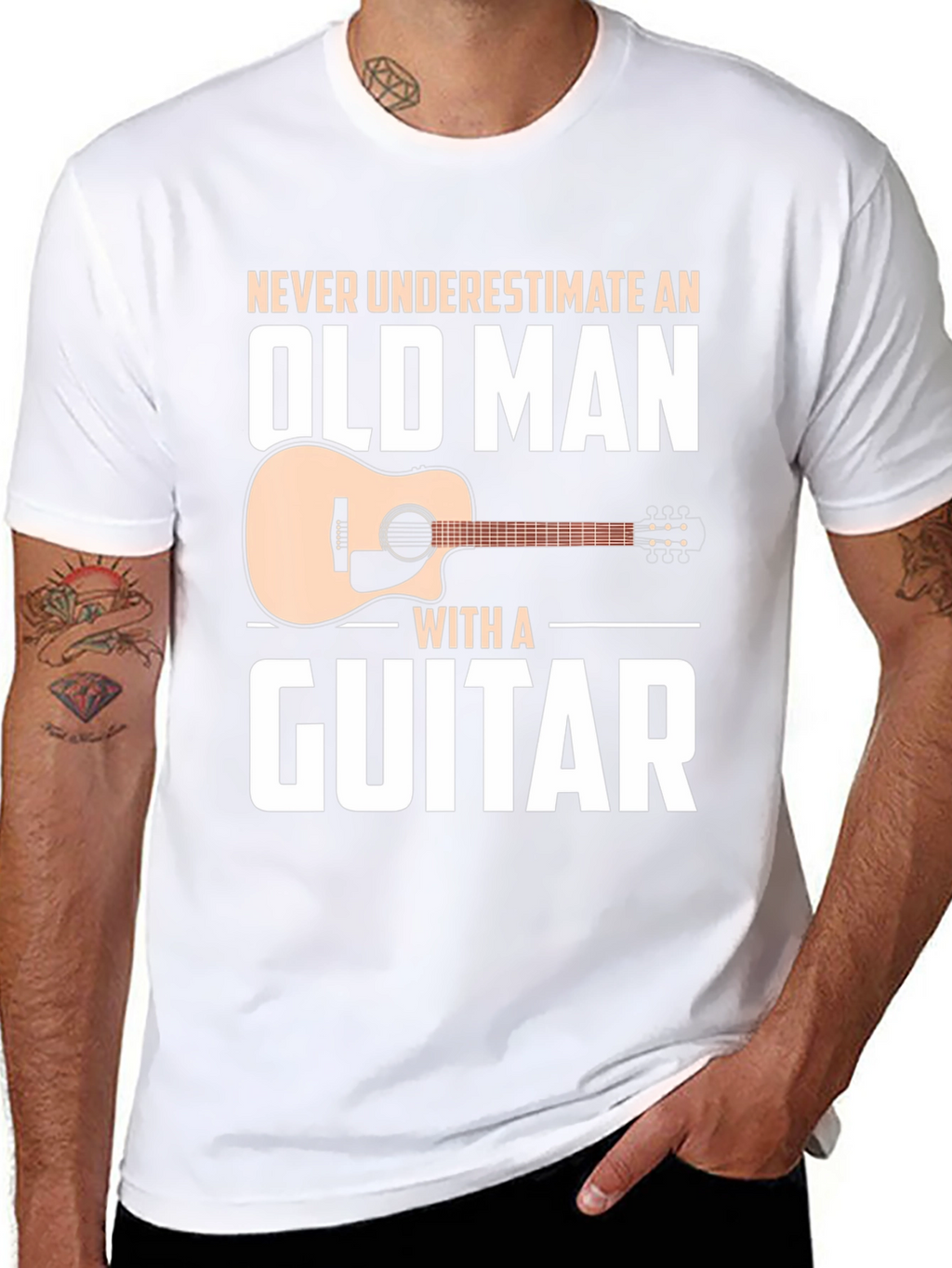 Never Underestimate Old Man Guitar Black T-Shirt