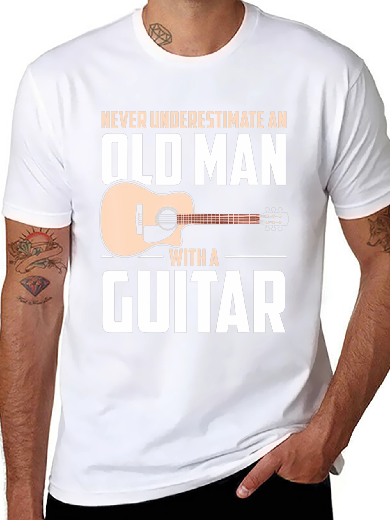 Never Underestimate Old Man Guitar Black T-Shirt