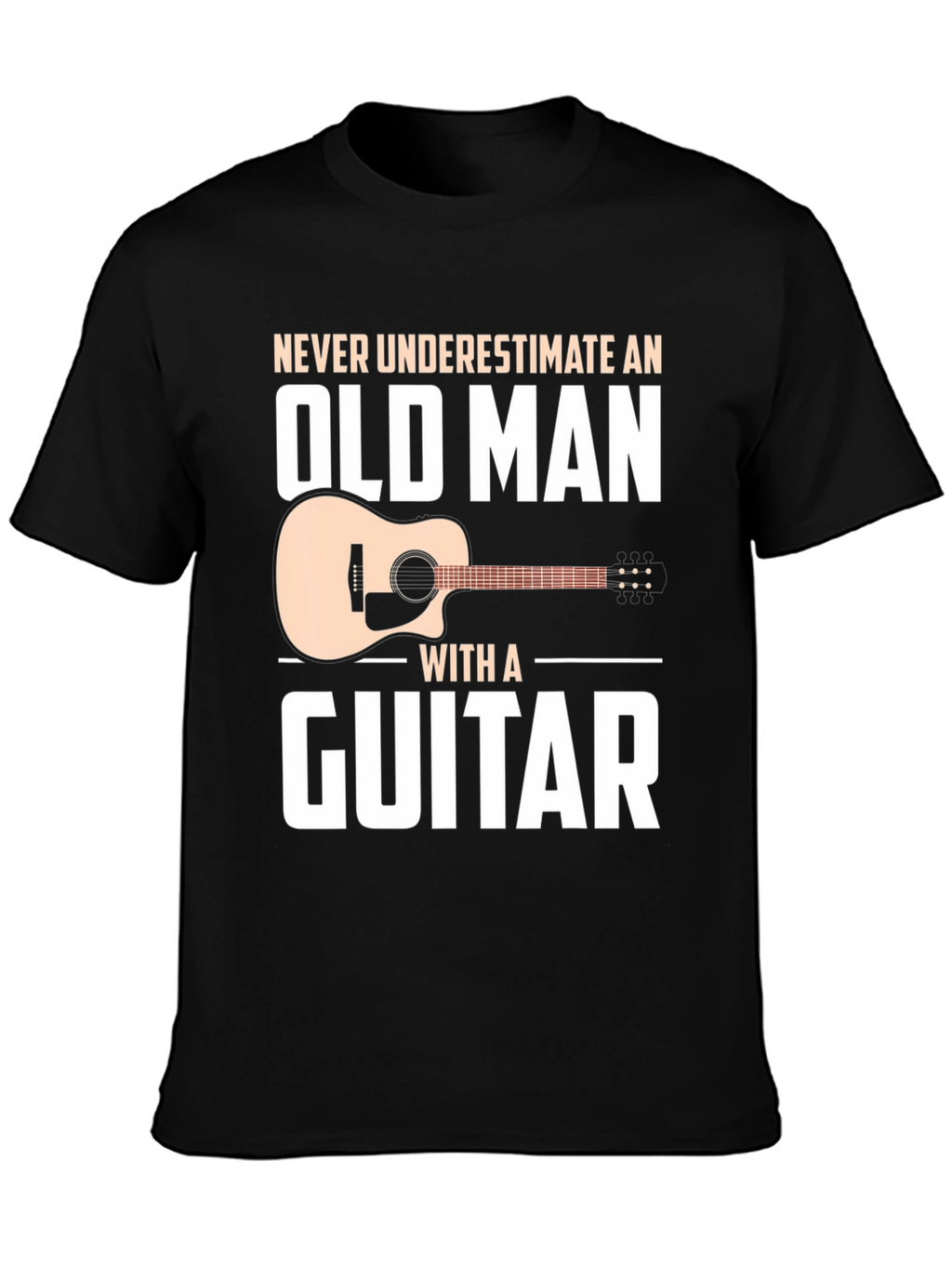 Never Underestimate Old Man Guitar Black T-Shirt