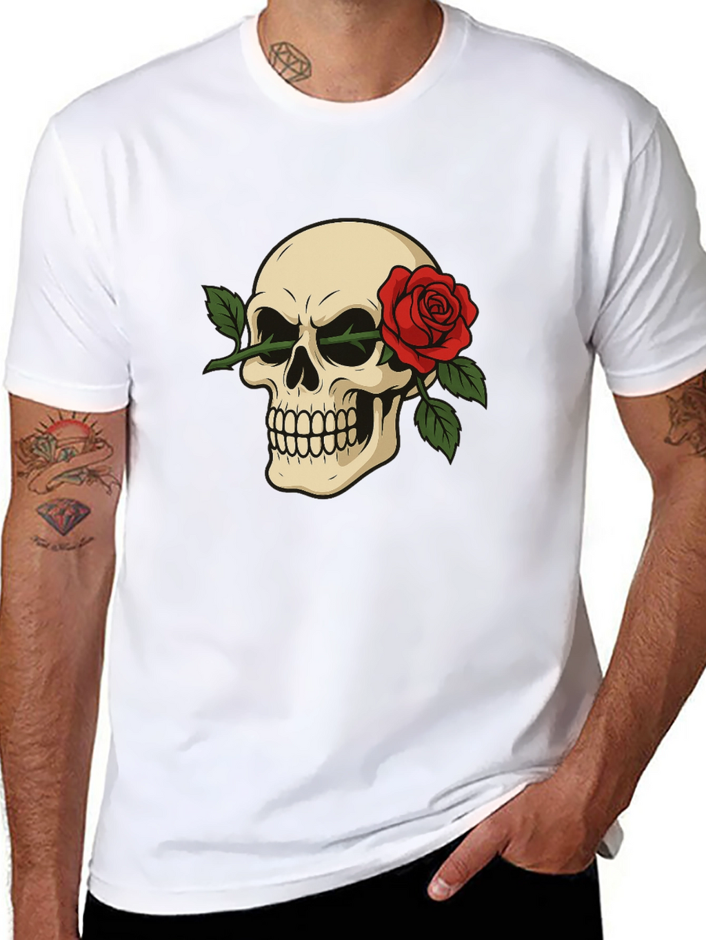 Skull & Rose Graphic Tee - Edgy Style