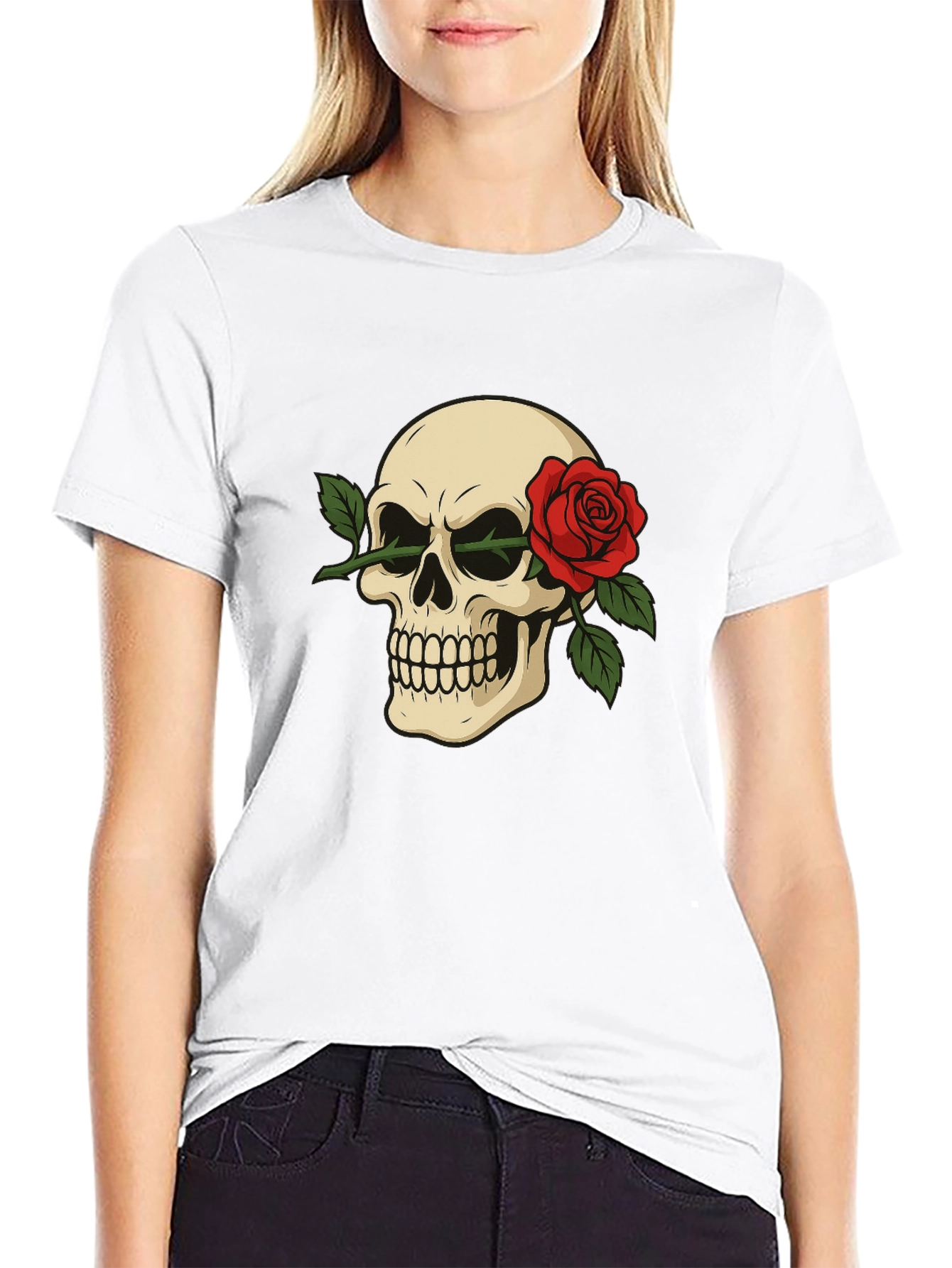 Skull & Rose Graphic Tee - Edgy Style