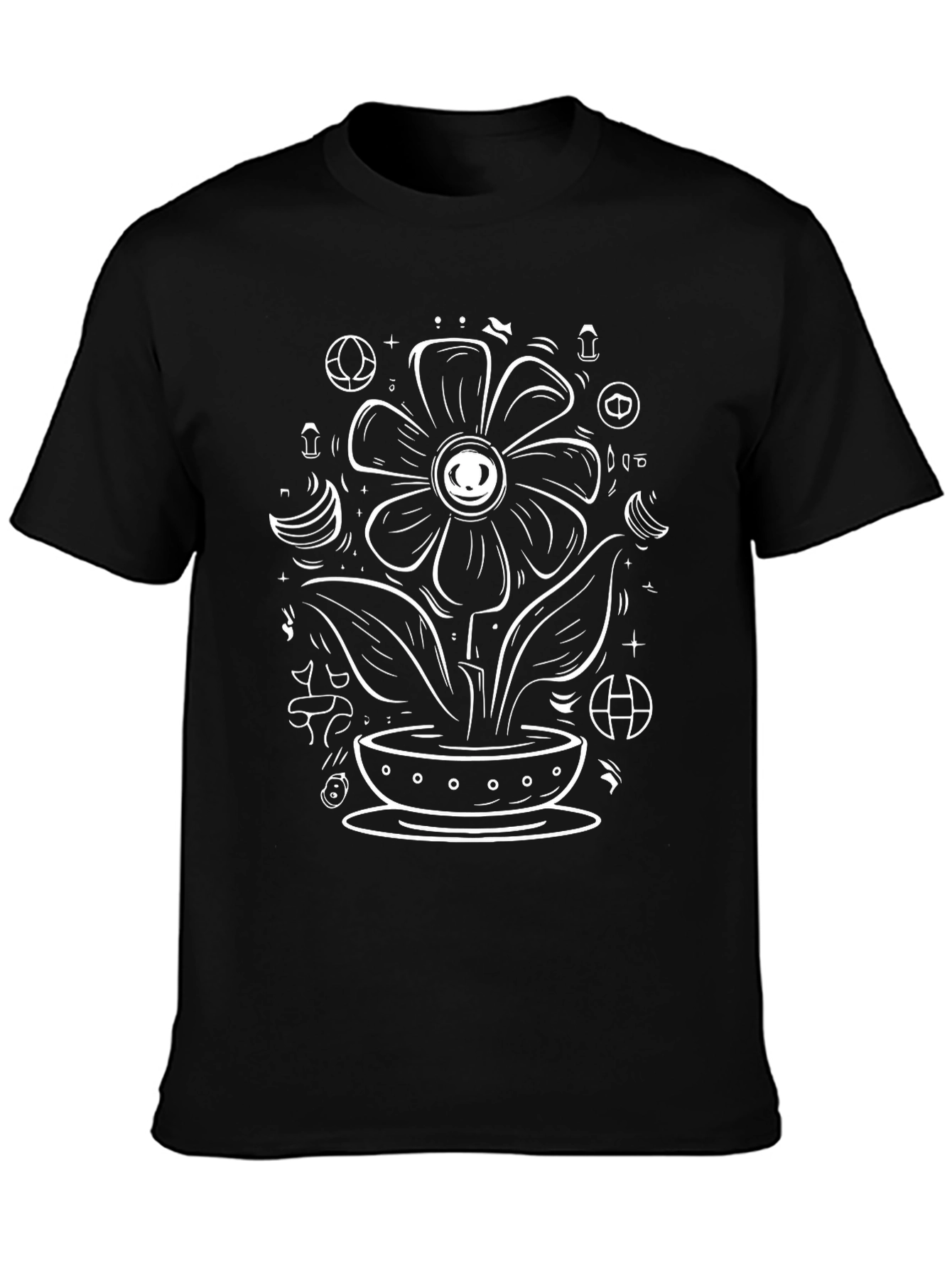Black Graphic Tee - Floral Eye Design