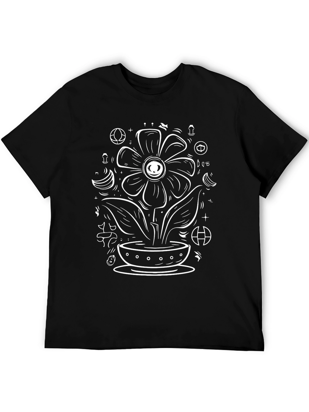 Black Graphic Tee - Floral Eye Design