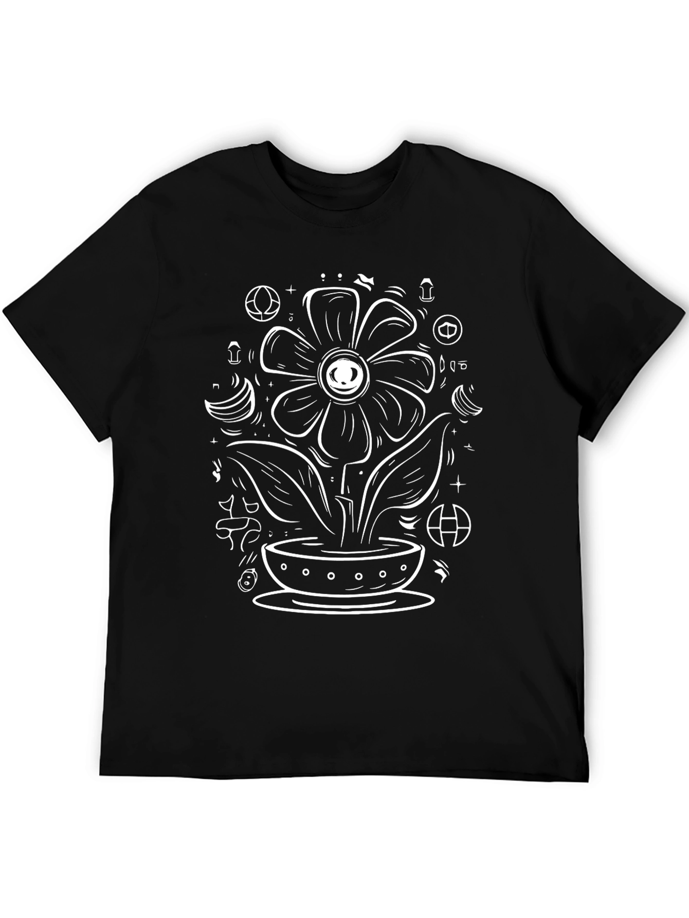 Black Graphic Tee - Floral Eye Design