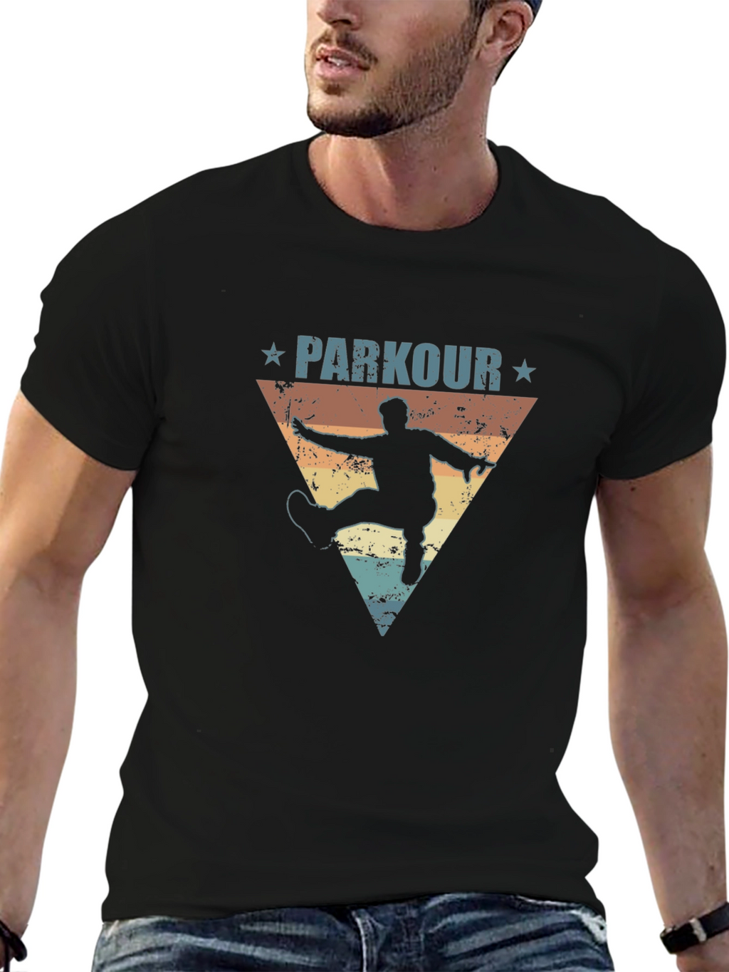 Parkour Retro Graphic Tee - Athletic Black T-Shirt