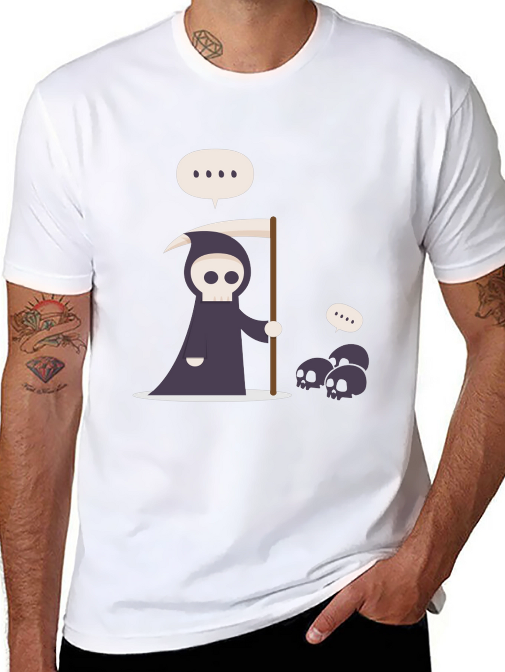 Cartoon Grim Reaper Black T-Shirt