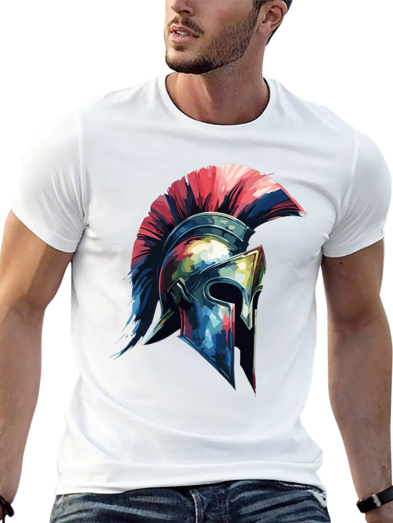 Spartan Helmet Graphic Tee - Black Cotton Blend