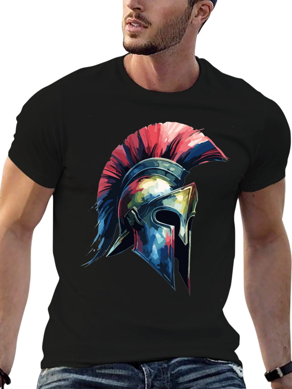 Spartan Helmet Graphic Tee - Black Cotton Blend
