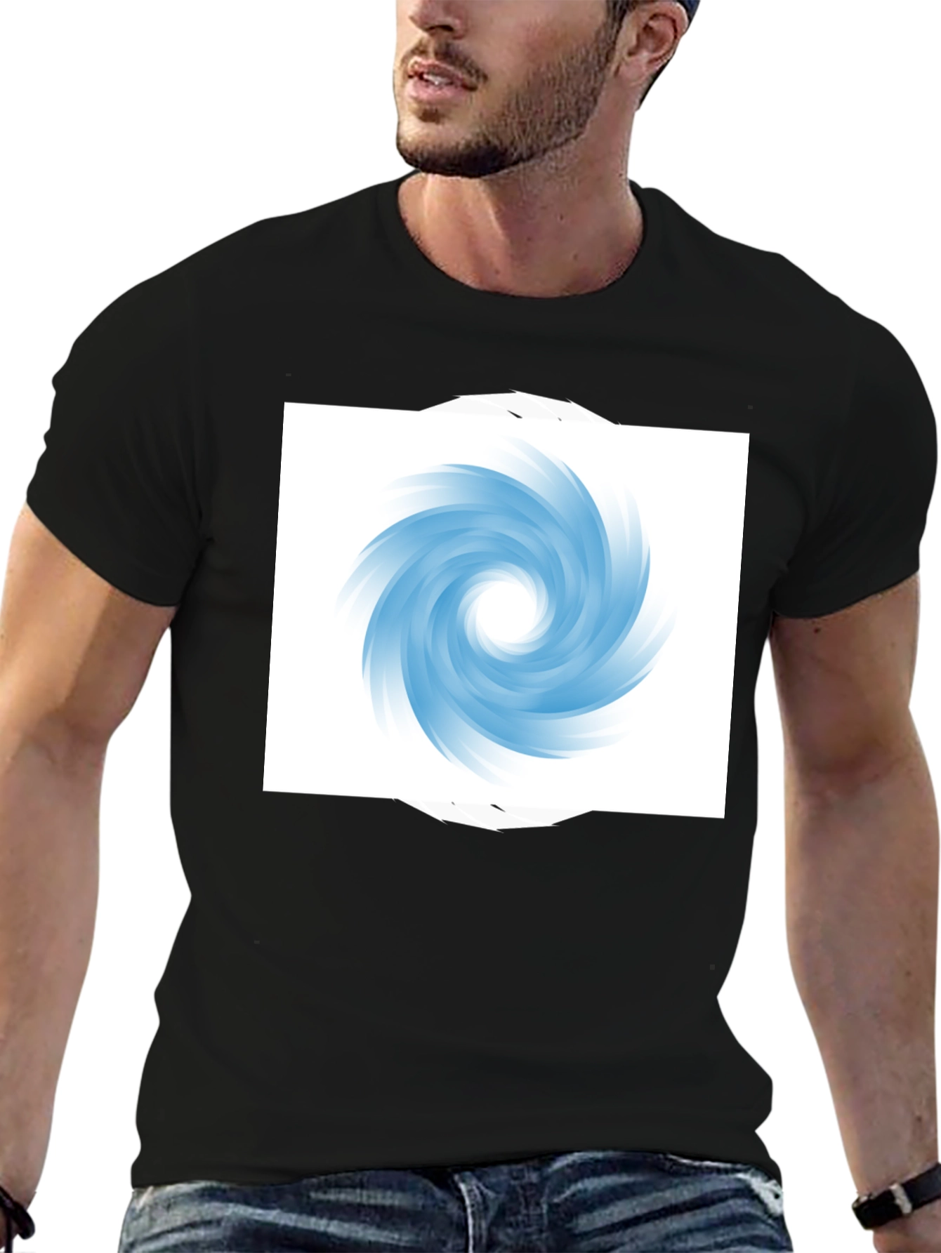 Black T-Shirt with Abstract Swirl Design