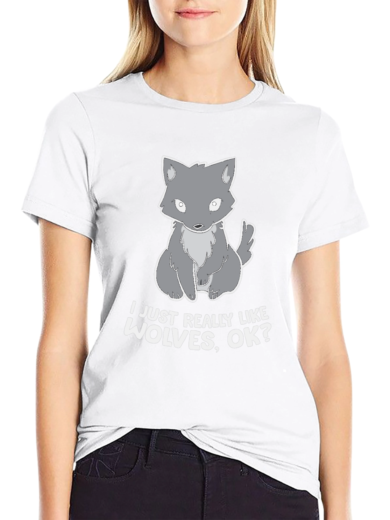 I Like Wolves Black T-Shirt Cute Wolf Design