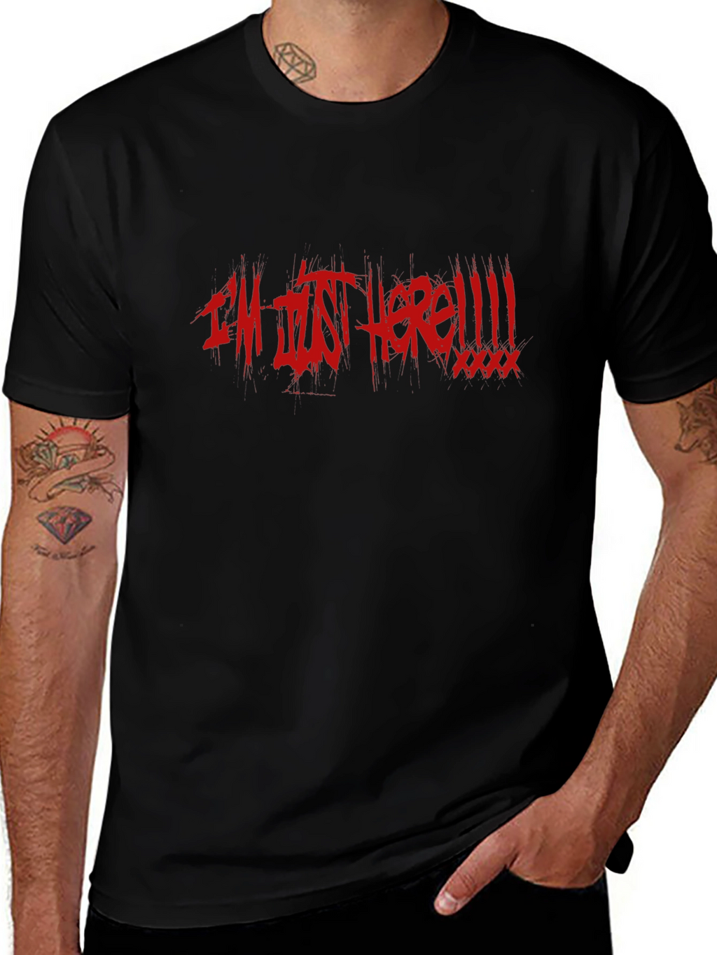 Im Just Here! Black Cotton Graphic Tee