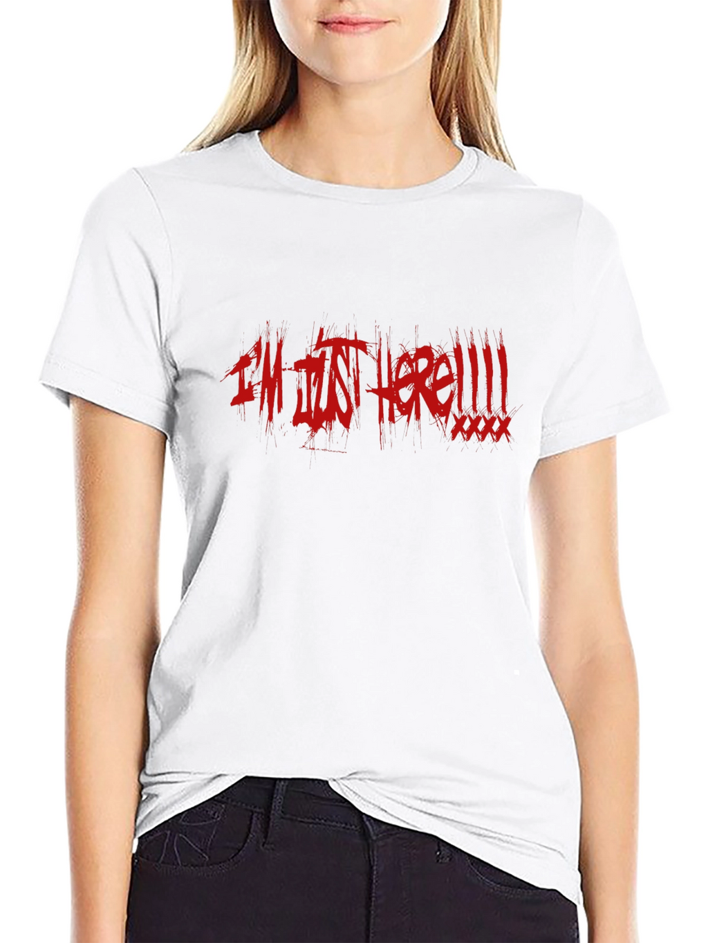 Im Just Here! Black Cotton Graphic Tee