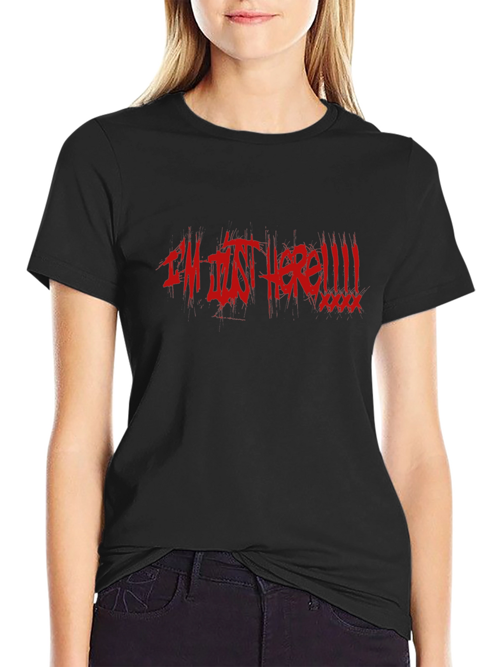Im Just Here! Black Cotton Graphic Tee