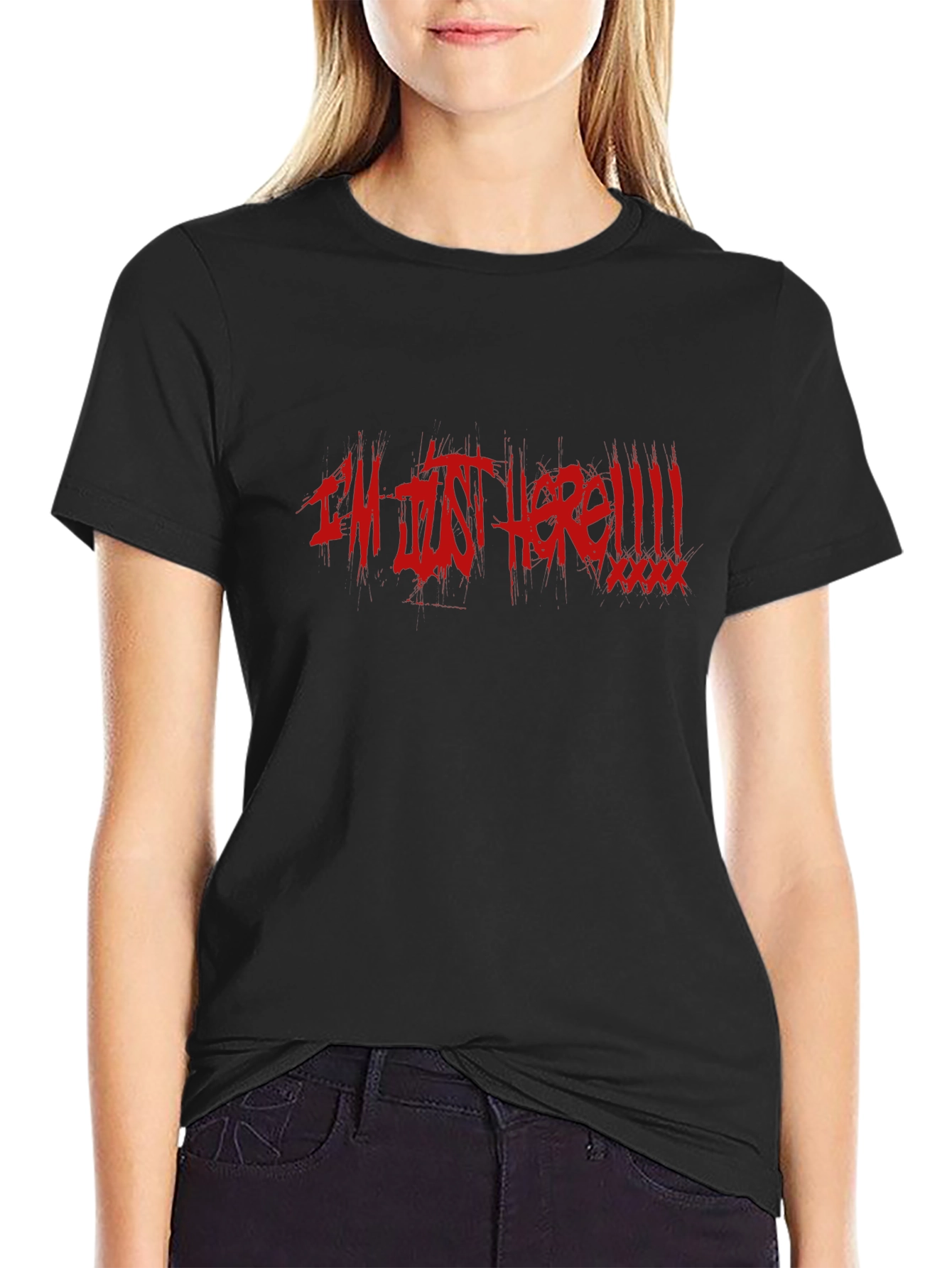 Im Just Here! Black Cotton Graphic Tee