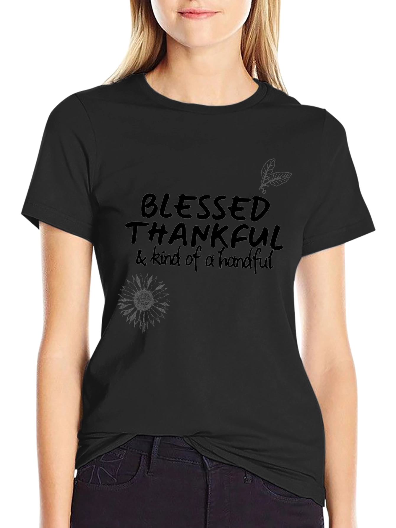 Blessed Thankful Graphic Tee - Black