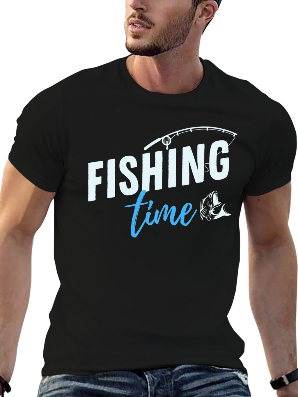 Fishing Time T-Shirt - Black Crew Neck Tee