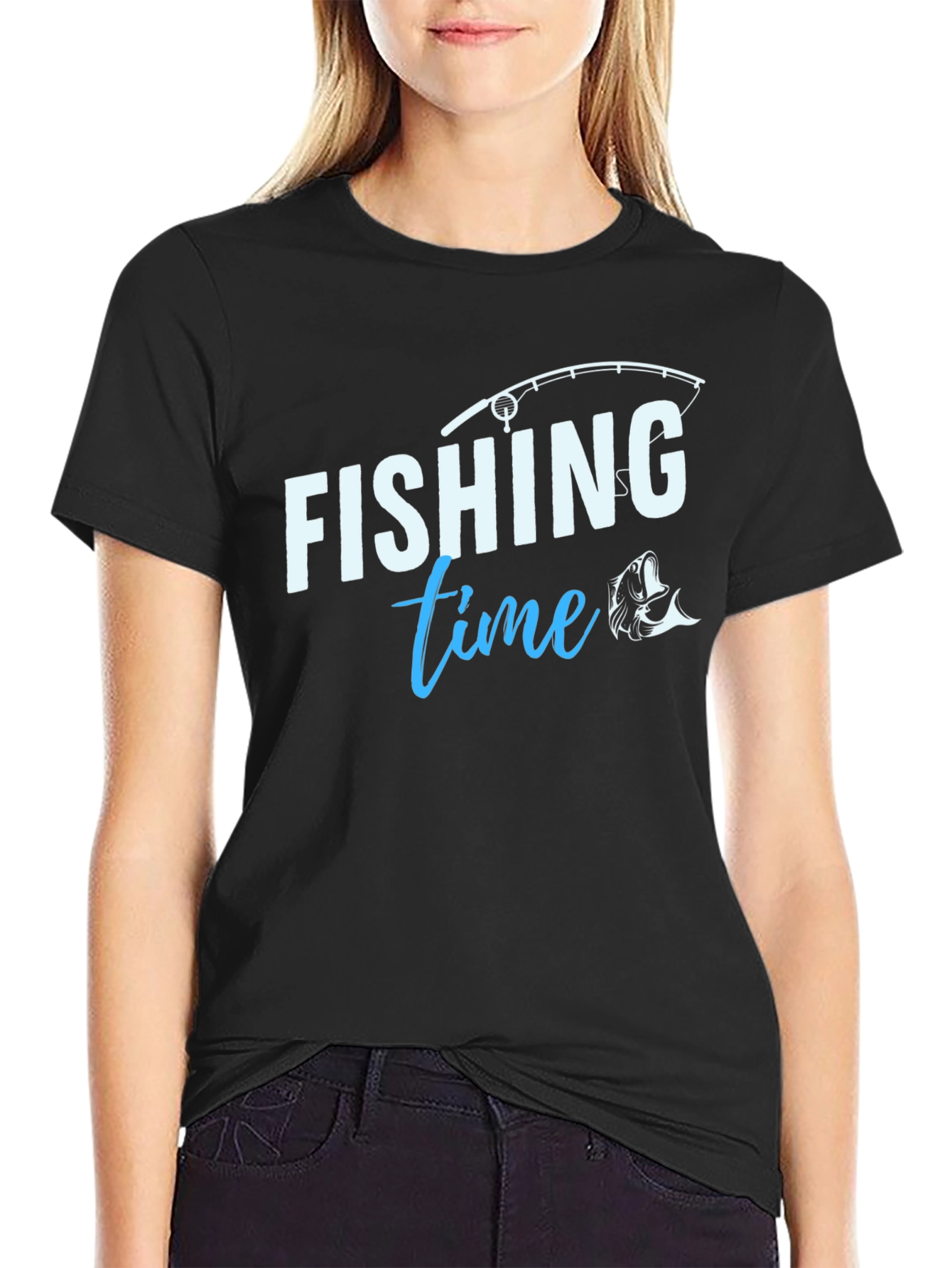 Fishing Time T-Shirt - Black Crew Neck Tee