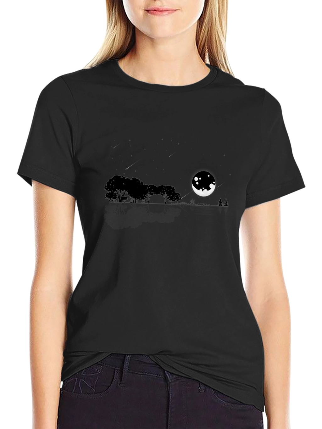 Mens Black Moonlit Landscape T-Shirt