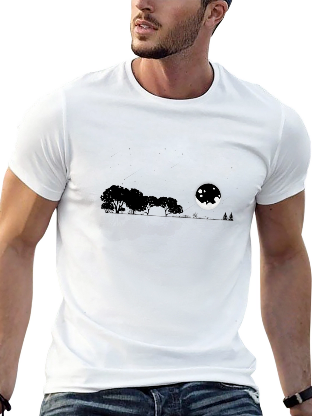Mens Black Moonlit Landscape T-Shirt