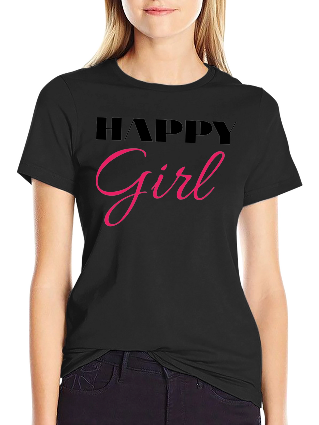 Happy Girl Black T-Shirt