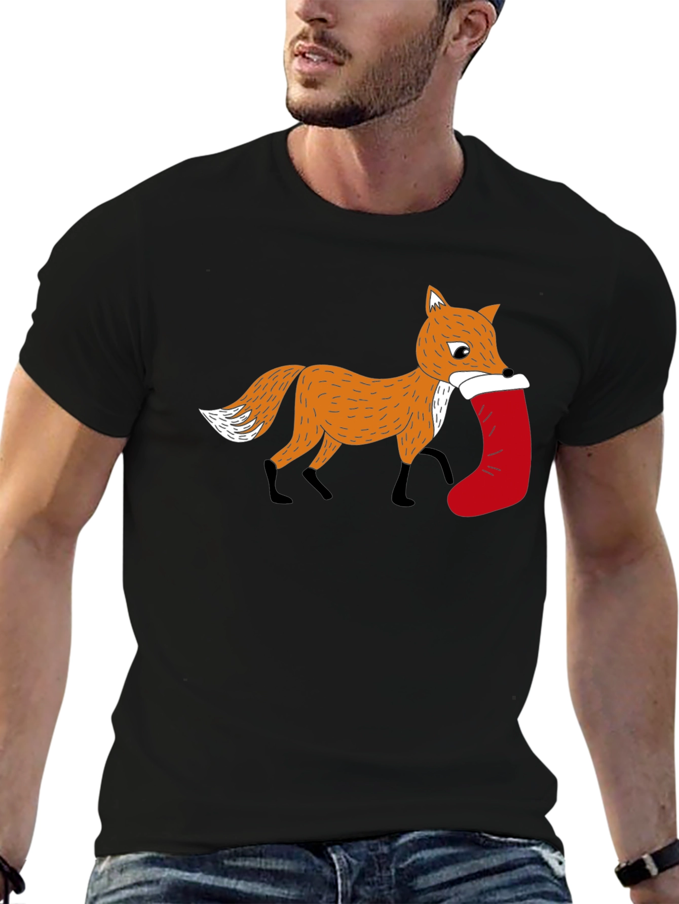 Fox with Stocking Graphic Tee - Holiday Style