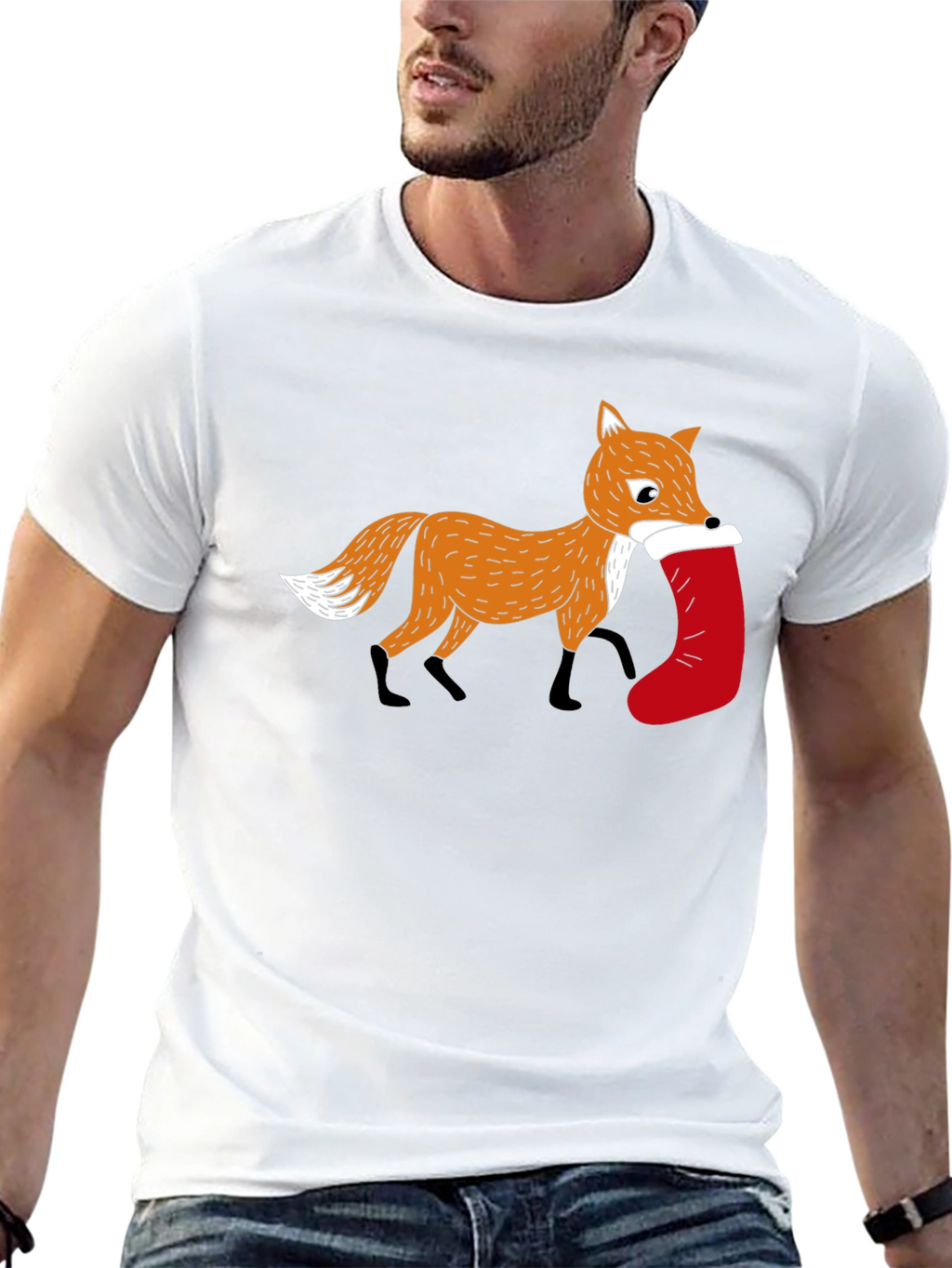 Fox with Stocking Graphic Tee - Holiday Style