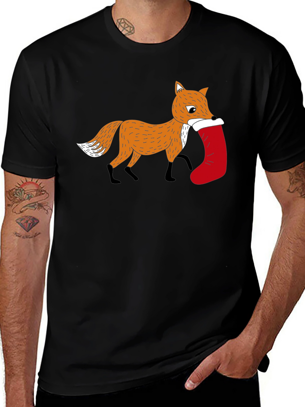 Fox with Stocking Graphic Tee - Holiday Style