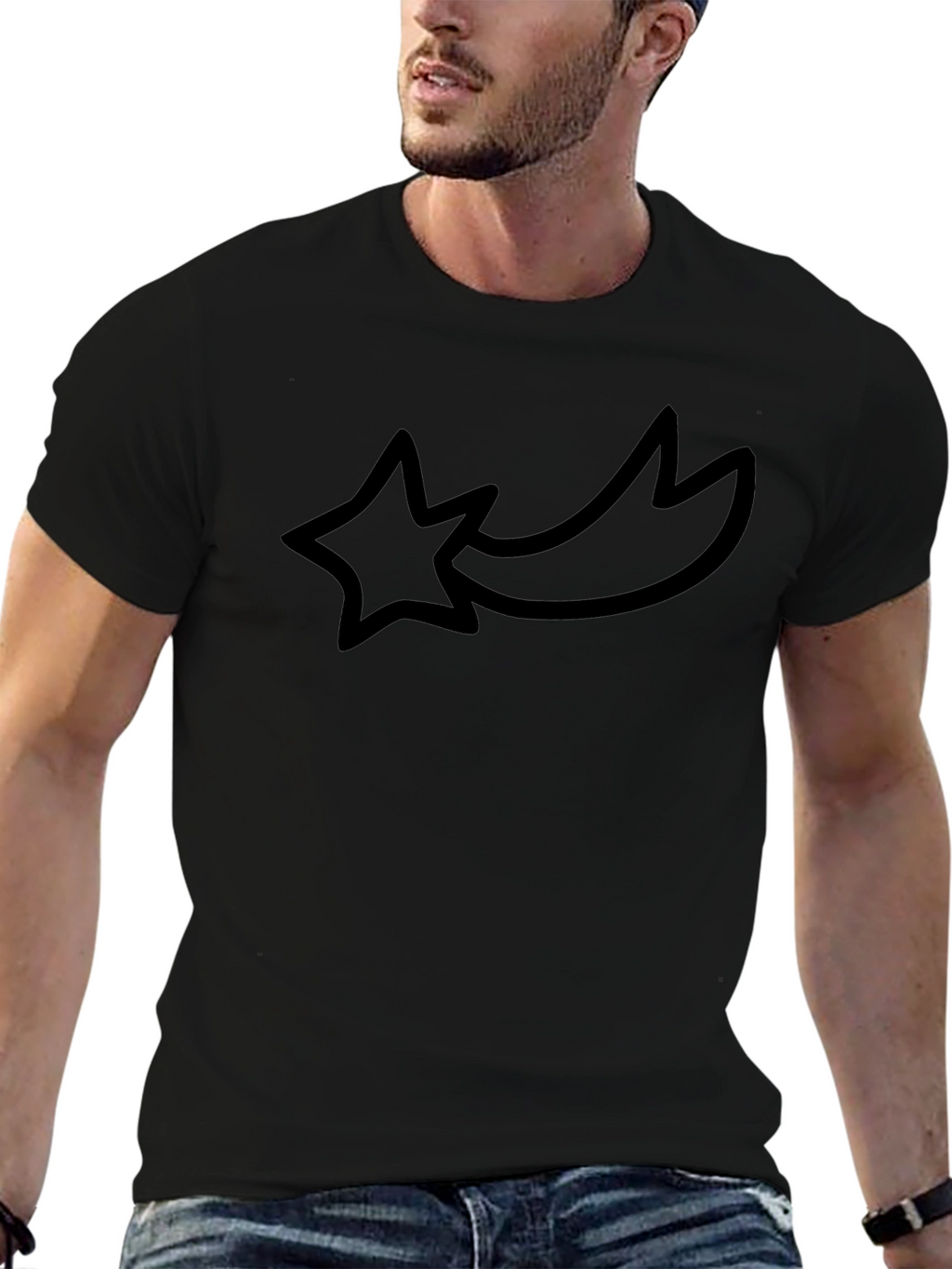 Black Graphic Tee - Shooting Star Design