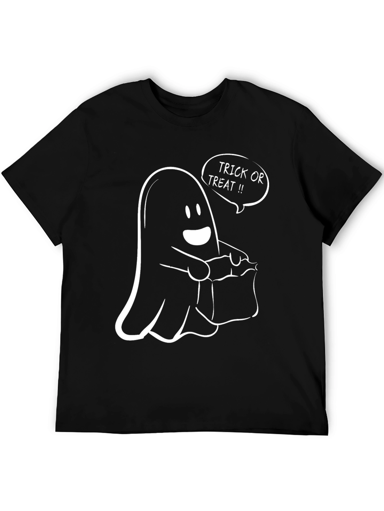 Halloween Ghost Trick or Treat Graphic Tee - Mens Black T-Shirt