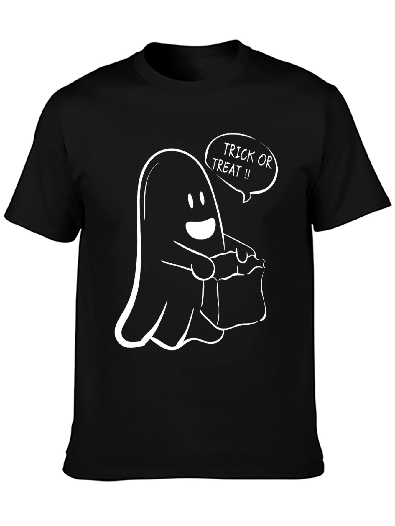 Halloween Ghost Trick or Treat Graphic Tee - Mens Black T-Shirt