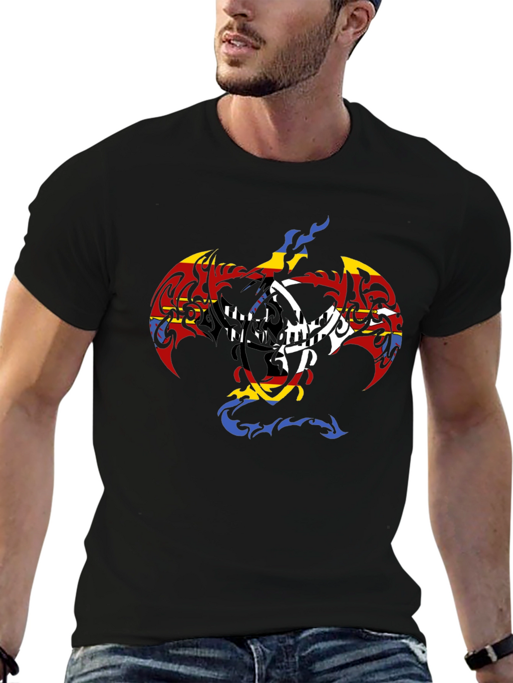 Tribal Dragon Graphic Black T-Shirt