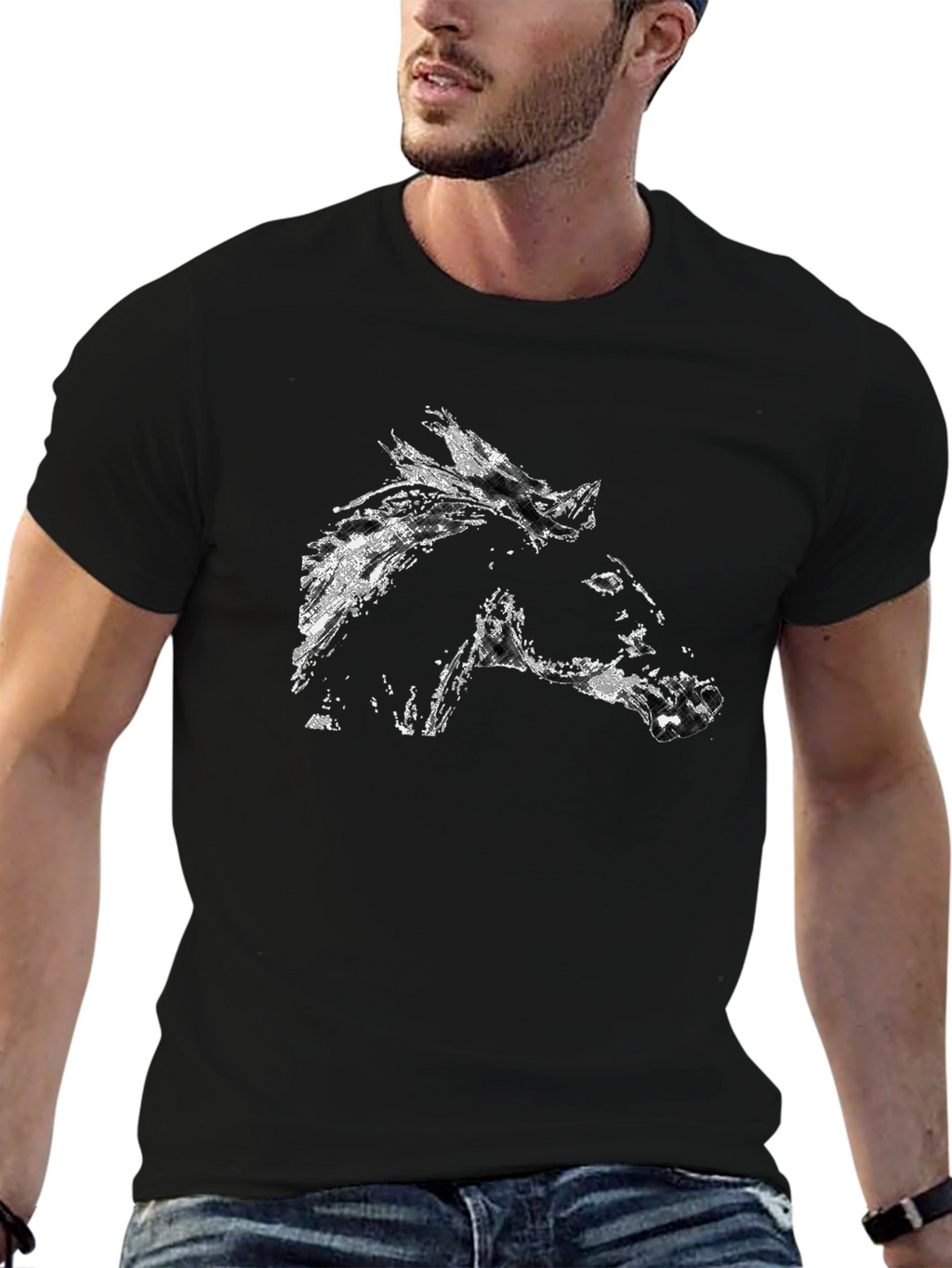 Black Horse Graphic Tee - Stylish Mens T-Shirt
