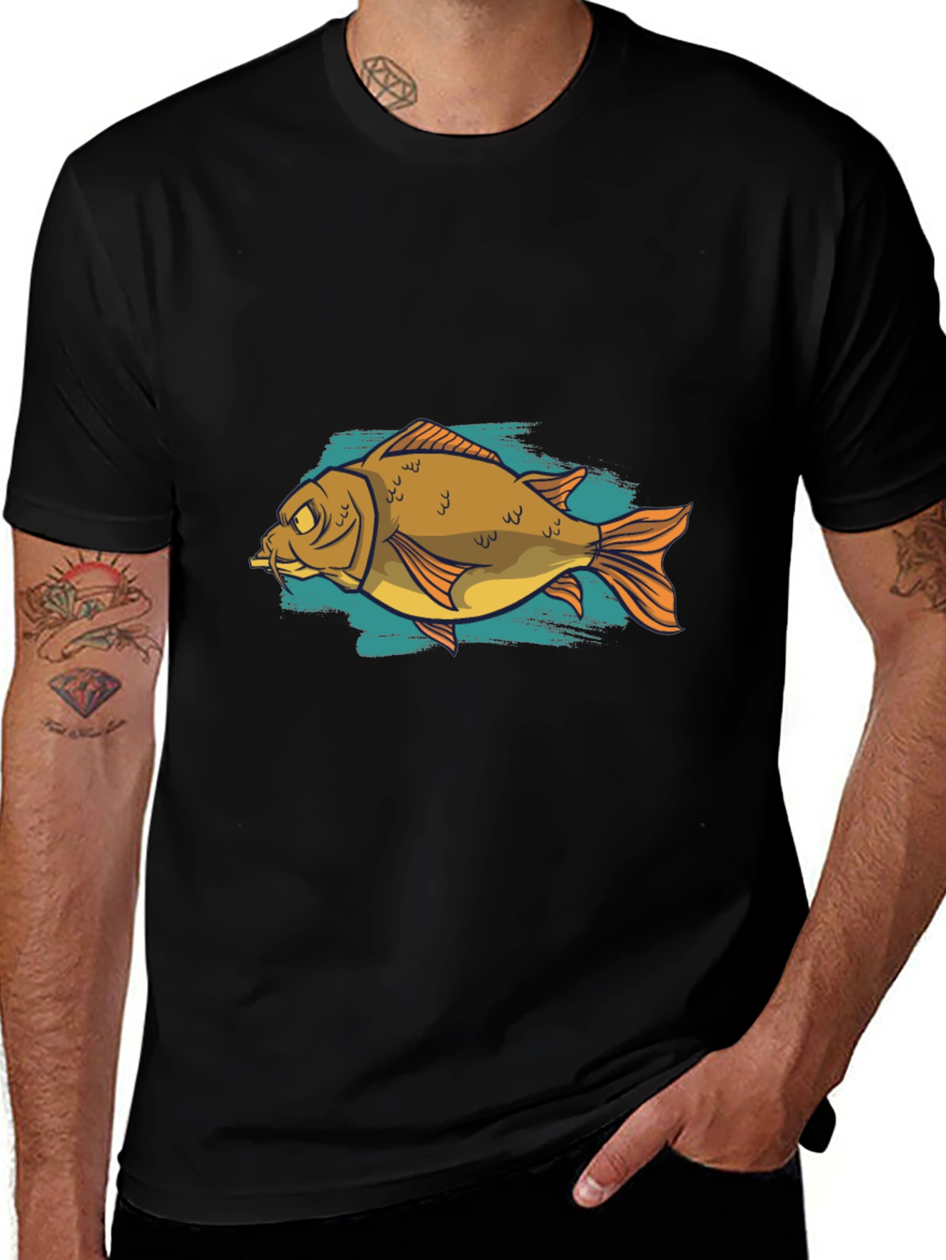 Funny Fish Graphic Black T-Shirt