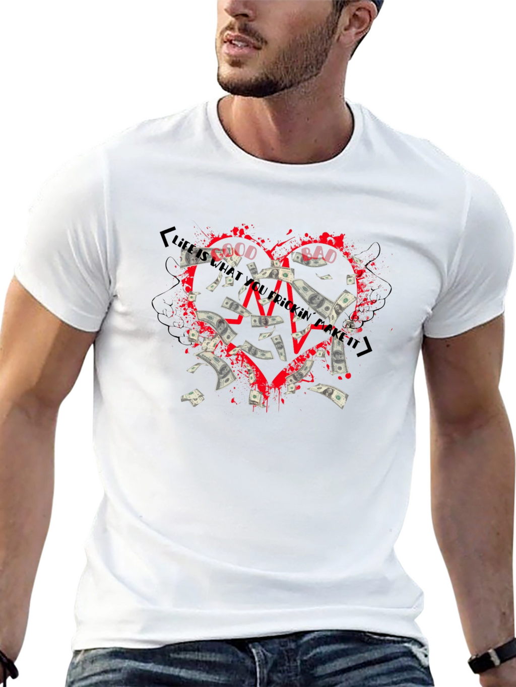 Money Heart Graphic T-Shirt - Black