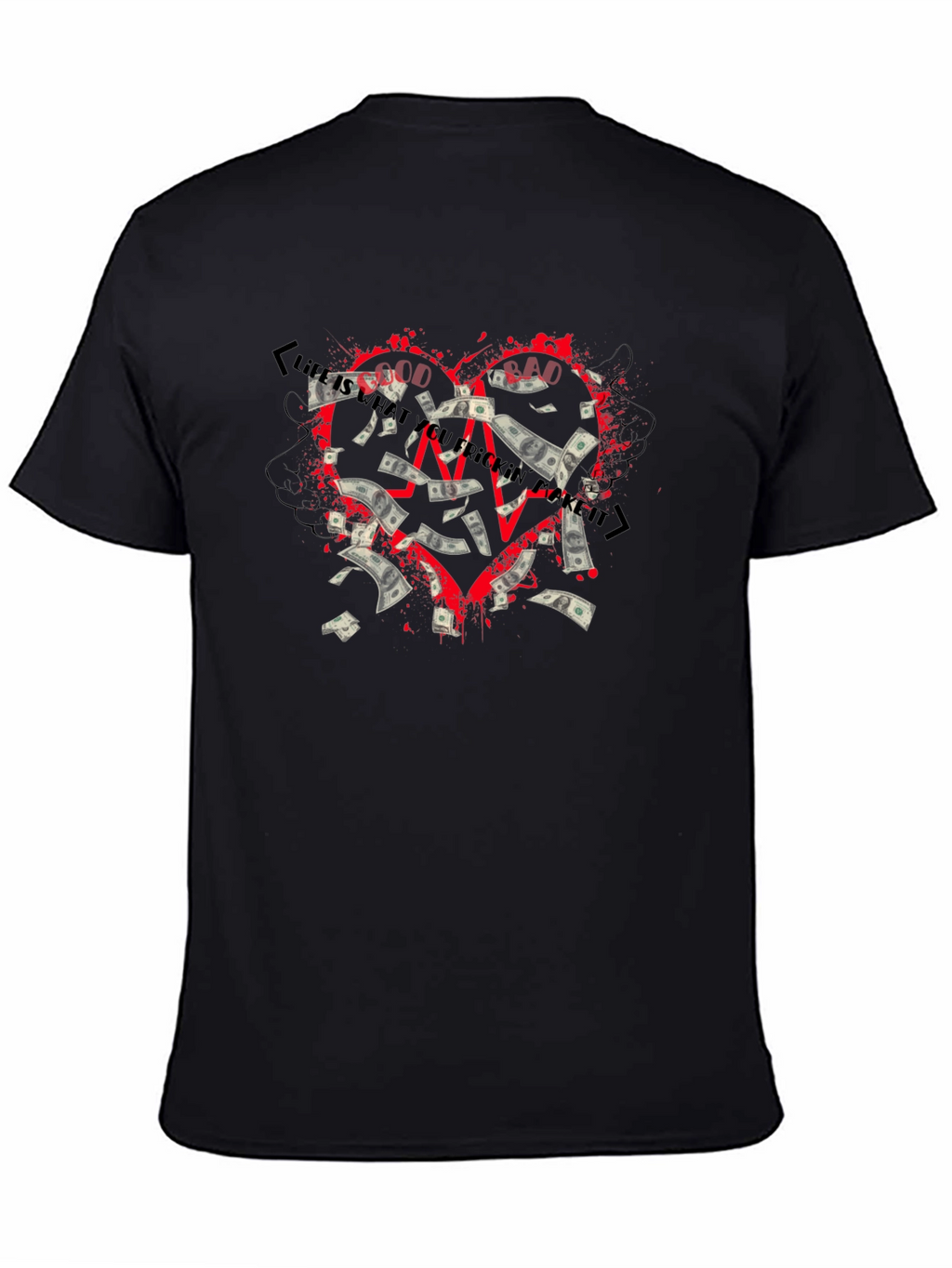 Money Heart Graphic T-Shirt - Black