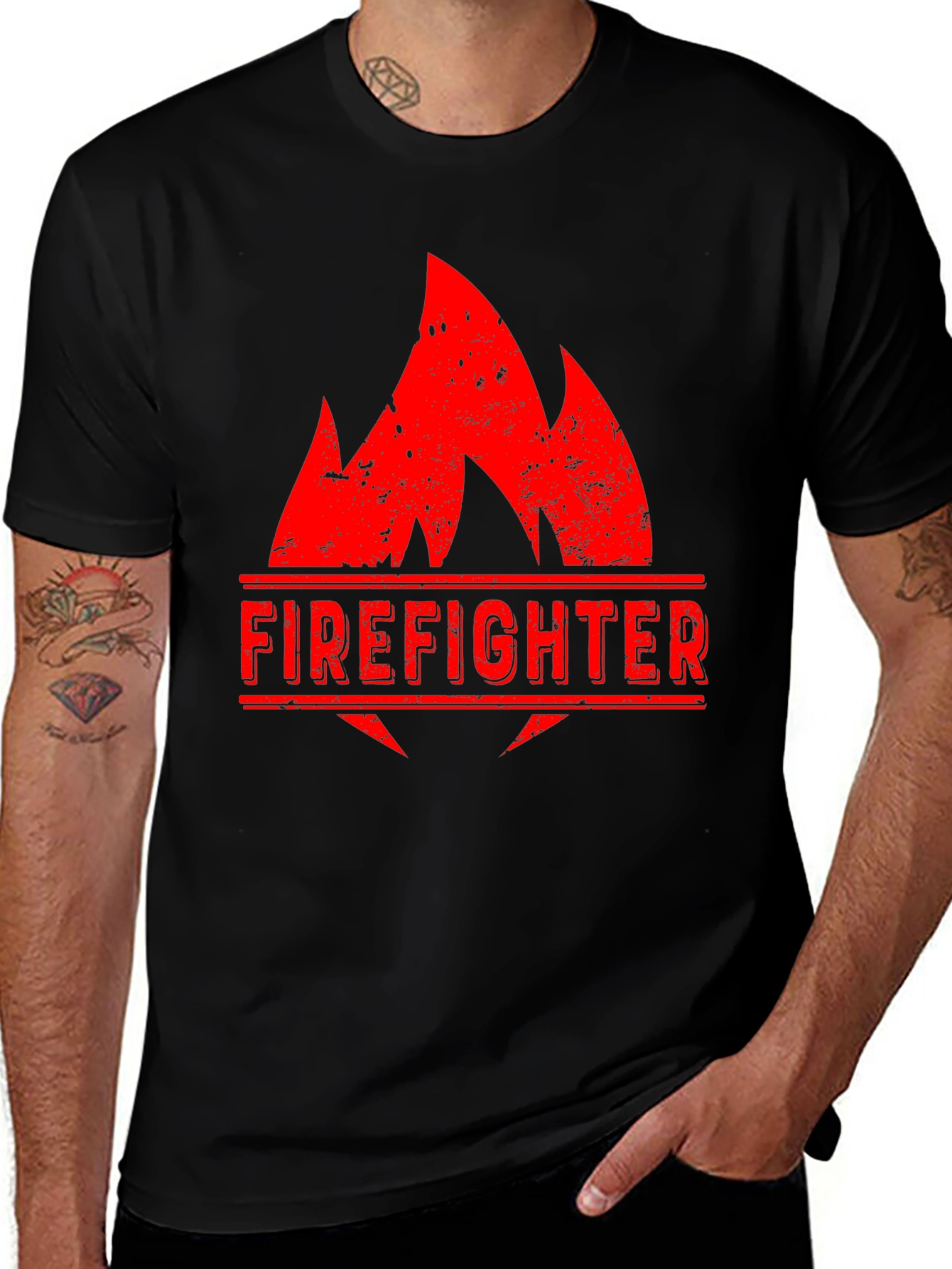 Firefighter Flame Graphic Black T-Shirt