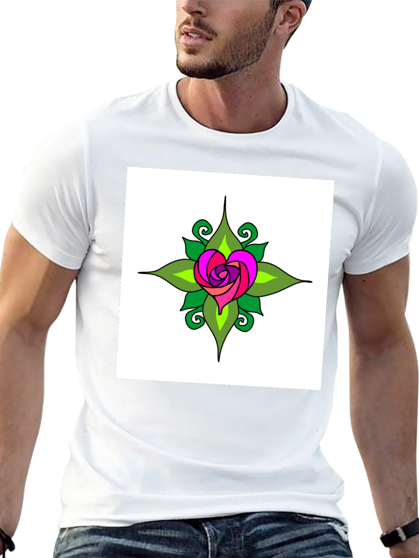 Heart Rose Graphic Tee - Black Cotton T-Shirt