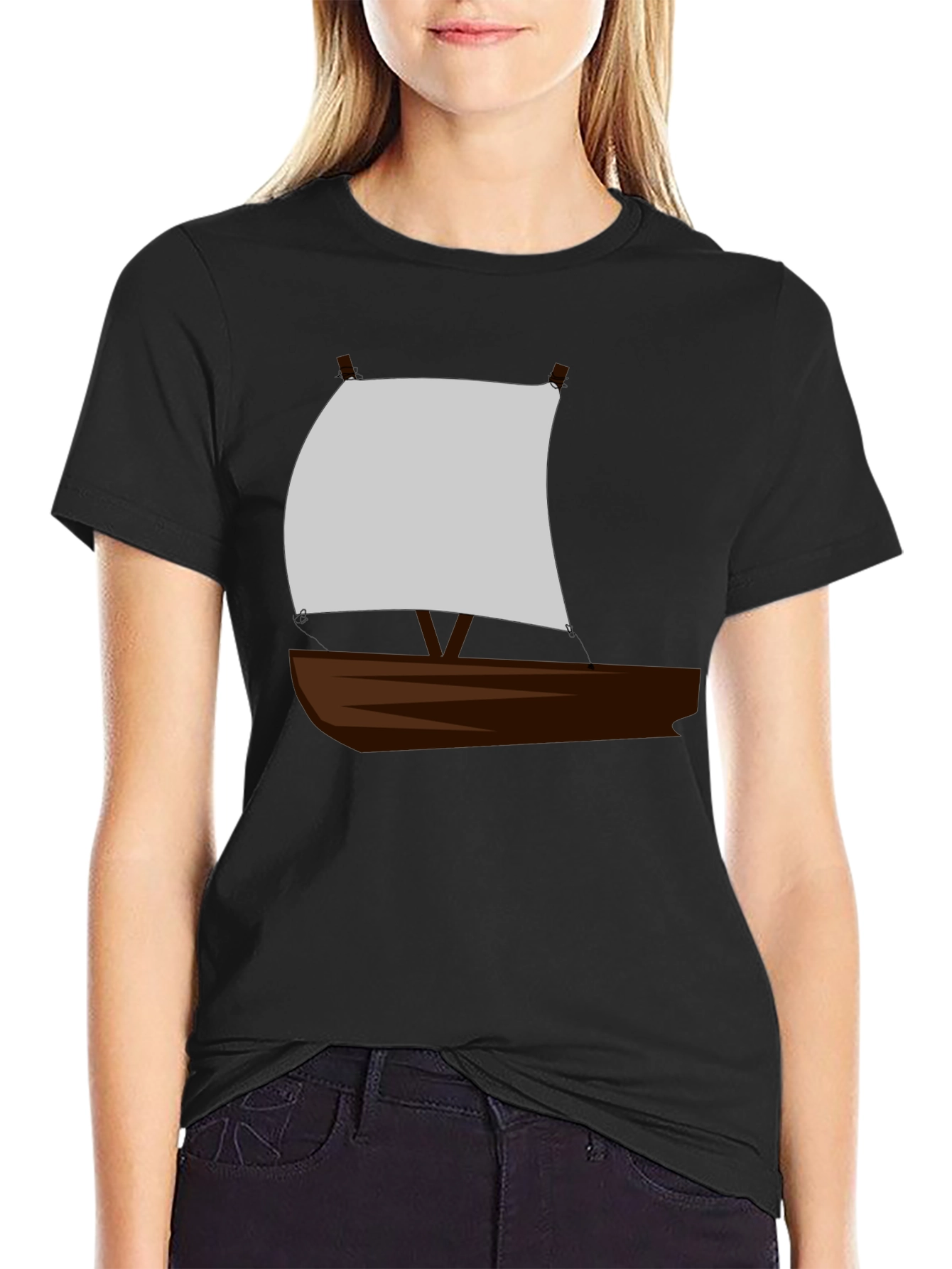 Sailboat Graphic T-Shirt - Black Crew Neck Tee