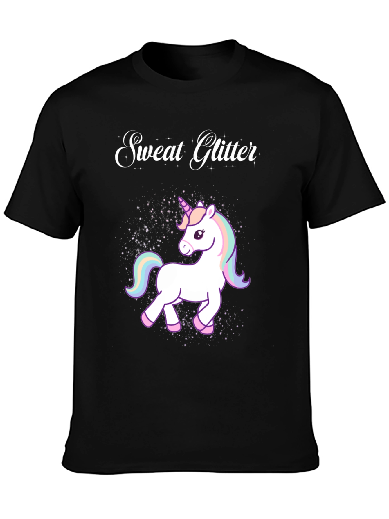 Sweat Glitter Unicorn Graphic Tee - Black Cotton Blend