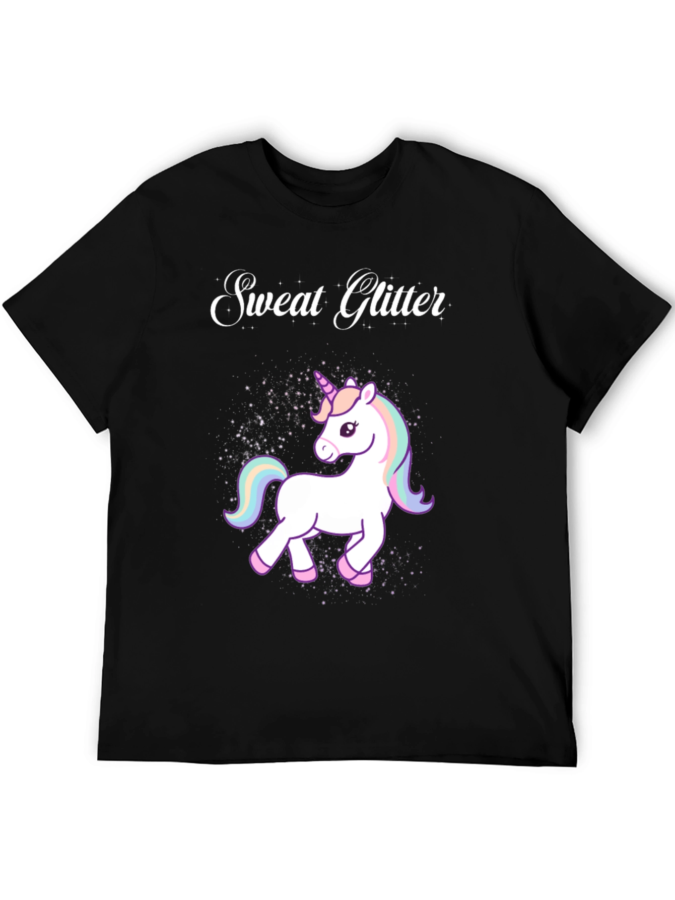 Sweat Glitter Unicorn Graphic Tee - Black Cotton Blend